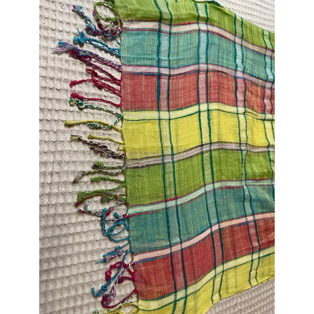 Multicolor Pastel Plaid Cottage Core Light Weight Gauzy Scarf Shawl